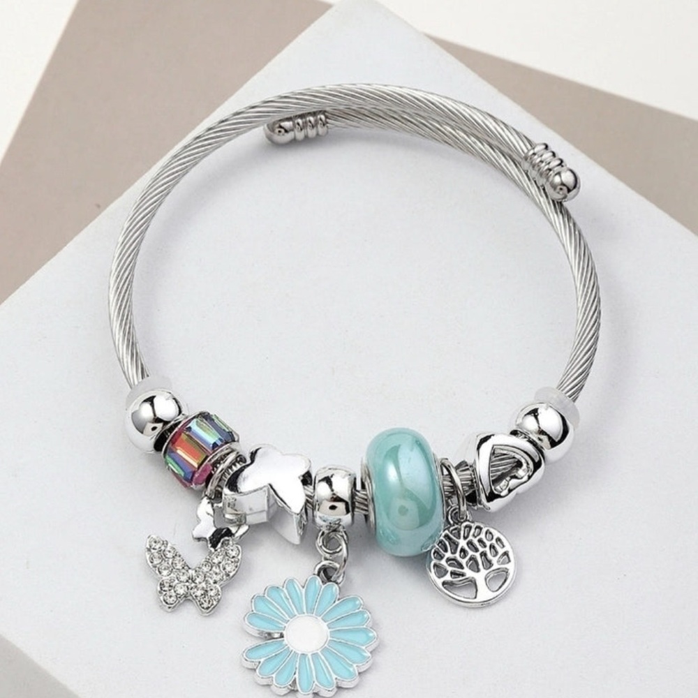Silver and Blue Charm Bracelet